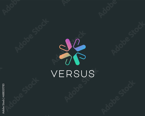 Abstract flower from letters V logo. Family team minimal style icon. Community coworking sign. Vector illustration.