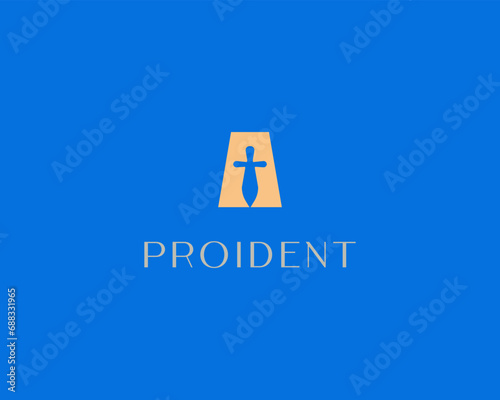 Abstract letter A and sword negative space logo. Universal protect safe secure symbol. Creative monogram. Vector illustration.