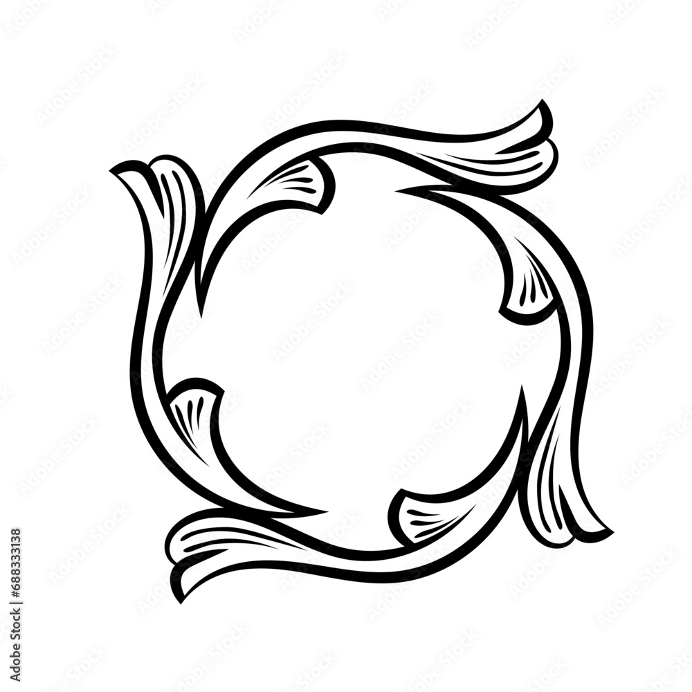 Baroque swirls floral ornamental circular frame element for related graphic design purpose. Baroque swirls floral ornamental circular frame element for related graphic design purpose.