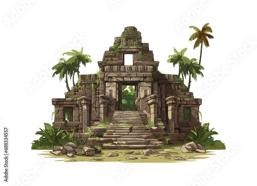 Illustration of an ancient Asian temple, set against a pure white background