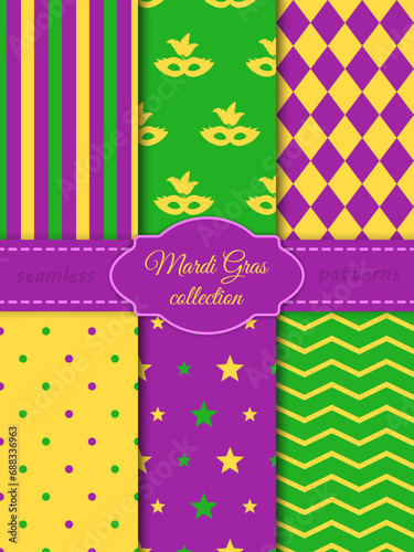 Mardi Gras seamless patterns collection of traditional colors © DELYRICA