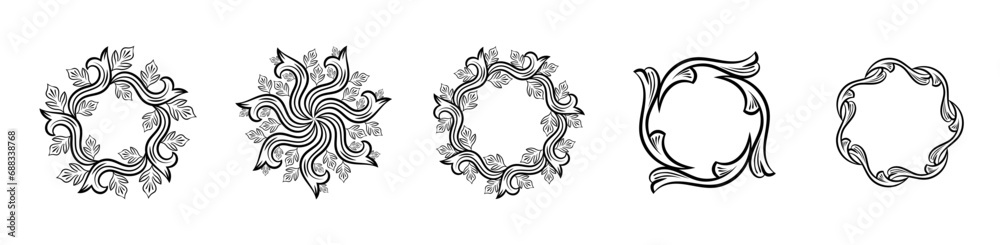 Fototapeta premium Baroque swirls floral ornamental circular frame element for related graphic design purpose.