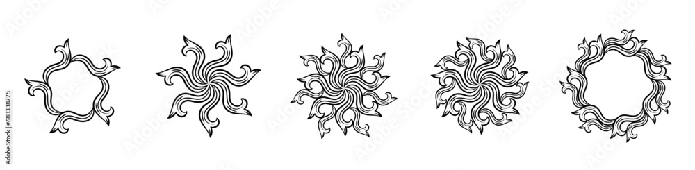Fototapeta premium Baroque swirls floral ornamental circular frame element for related graphic design purpose.