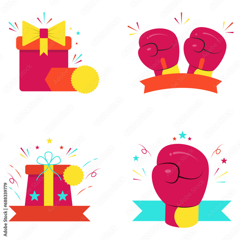 Boxing Day Icon Collection. Colorful Cute Design. Isolated Vector.
