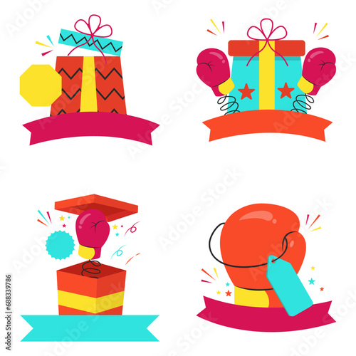 Boxing Day Icon Collection. Colorful Cute Design. Isolated Vector.