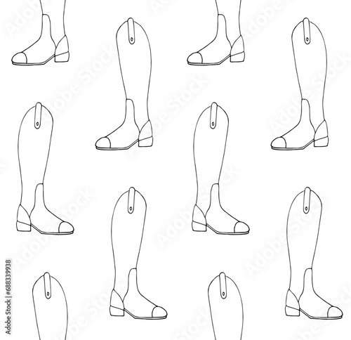 Vector seamless pattern of hand drawn doodle sketch horse riding boot isolated on white background