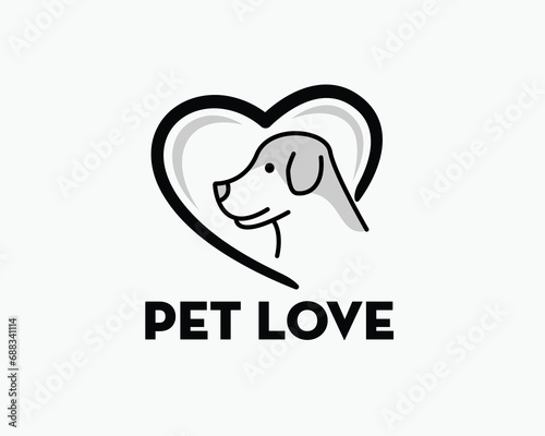 abstract dog head love heart pet shop logo design template illustration inspiration