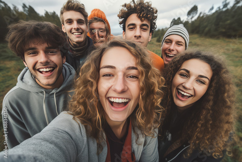 Happy smiling young people taking sefie together
