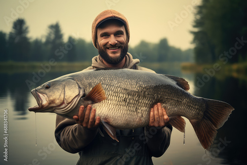 happy fisherman holding a big fish