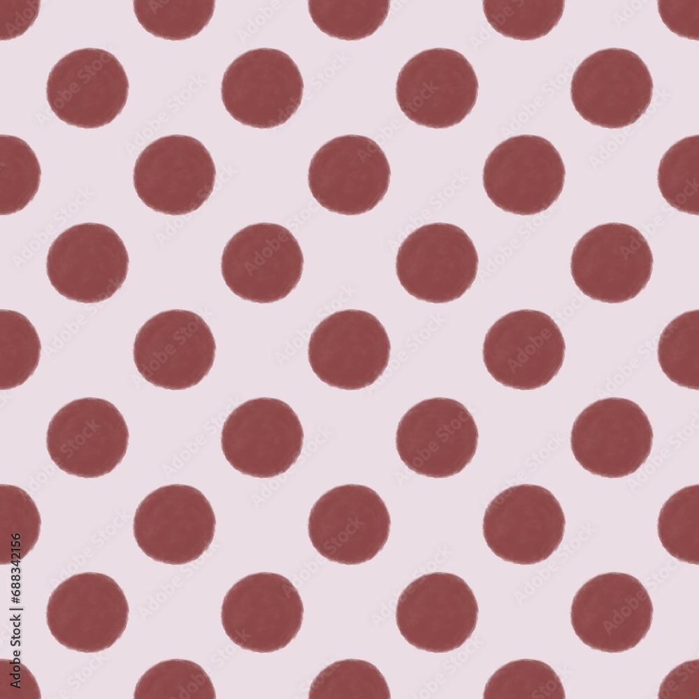 Polka dot pattern with brown dots pink background in the style of minimalist colour field, classic motif. 