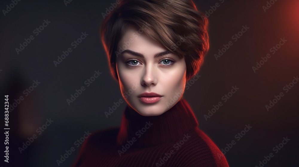 Portrait of an attractive woman with short hair 
