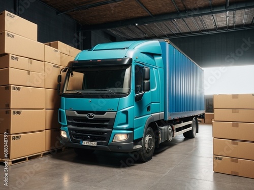 Efficient Logistic Delivery Truck and Boxes. AI Generated.
