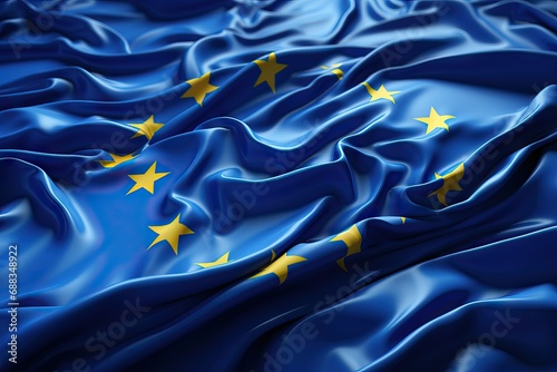 Drapery Flag EU Union European Close europa country member state blue closeup star political politic symbol fluttering brussels circle community cooperation council photo