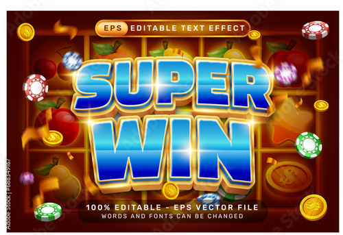 super win 3d text effect and editable text effect with slot machine illustration