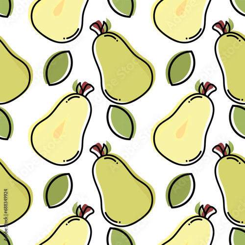 seamless pattern of pear hand drawn illustration on a white background