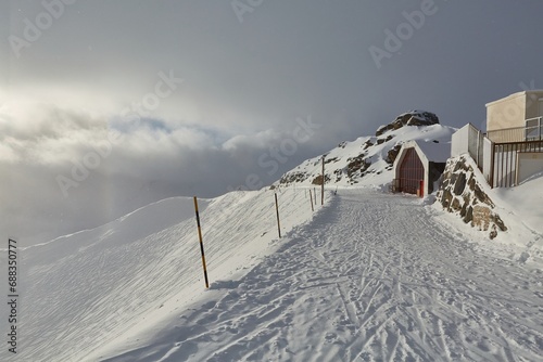Skiing slopes on the top