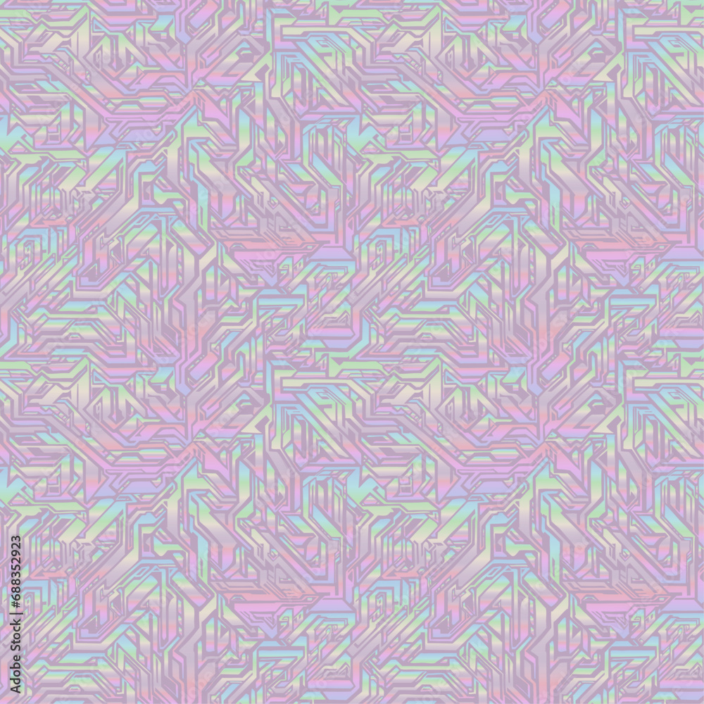 fantasy crystal maze seamless repeating pattern with opalescent pastel colors