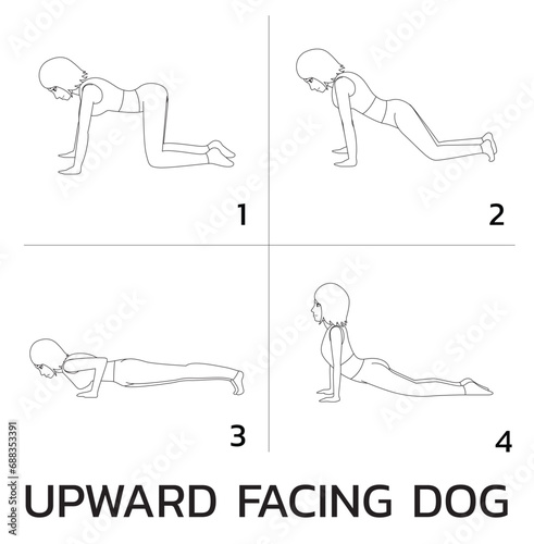 Upward Facing Dog Pose Yoga Manga Tutorial How Cartoon Vector Illustration Black and White