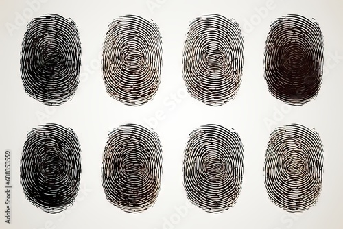 isolated set thumbprint fingerprint print finger identity crime pattern black macro mark criminal identification police thieving unique id security detective ink photo