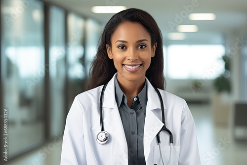 portrait of a female doctor on the hospital background