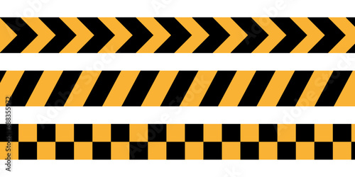 Barrier tape. Black and yellow restriction line. Construction border. Do not cross boundary tape. Vector illustration. EPS 10.