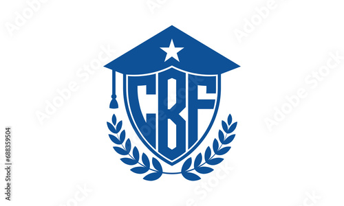 CBF three letter iconic academic logo design vector template. monogram, abstract, school, college, university, graduation cap symbol logo, shield, model, institute, educational, coaching canter, tech