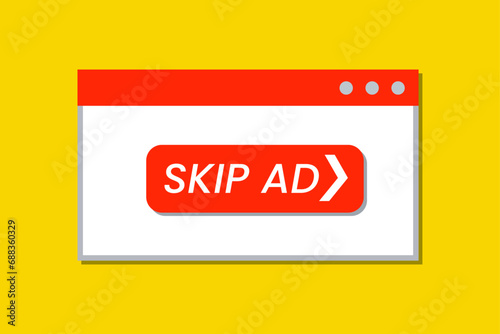 annoying pop up window, skip ad, Flat design