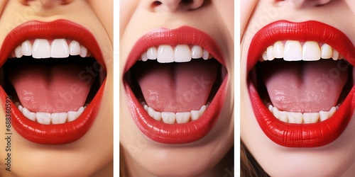 Beauty and Glamor. Woman's Red Lips and White Teeth Collage art Concept