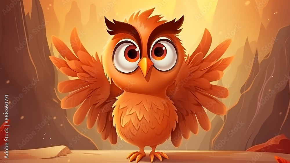 Fototapeta premium cartoon owl with big eyes, cute illustration for kids