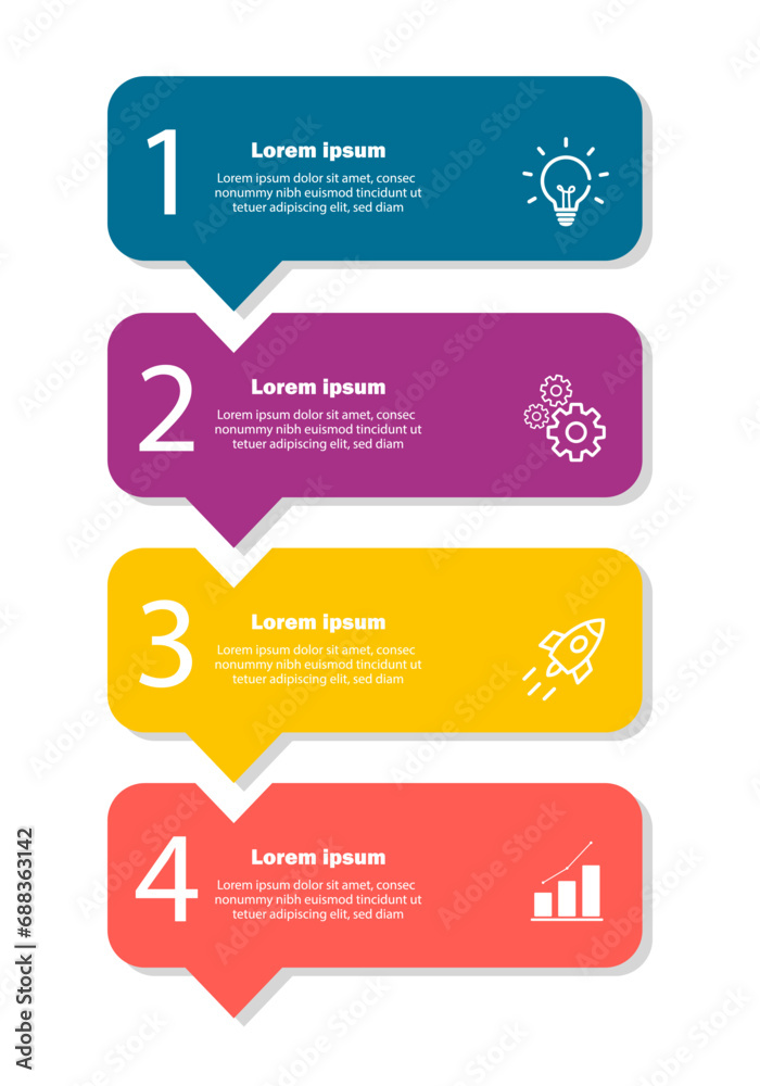 Business infographic design template with 4 process steps options. For work and website design Business infographic design template with 4 process steps options. For work and website design