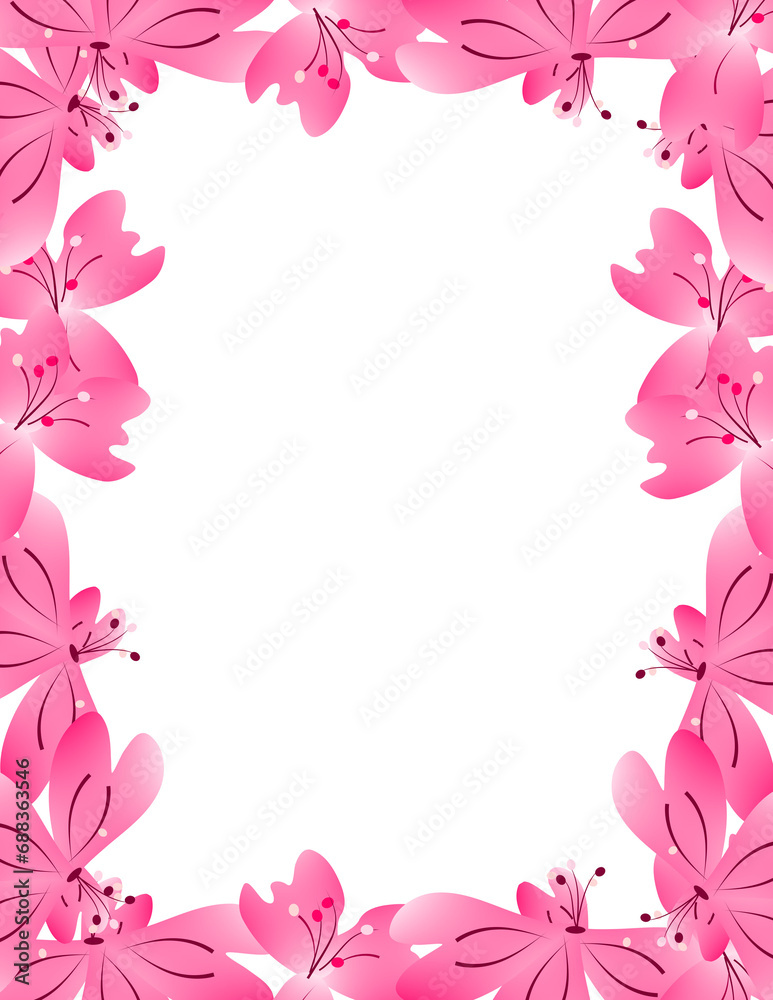 Flower Frame Clipart. Purple Flowers Border Illustartion. Flower Bloom Background