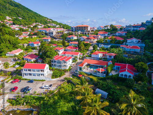 Windwardside historic town center aerial view in Saba, Caribbean Netherlands.  photo