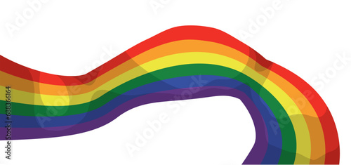Curved rainbow flag in cartoon style on white background, Vector illustration