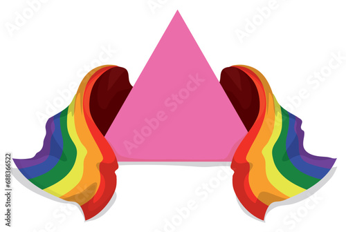 Pink triangle covered with rainbow flags to commemorate Pride, Vector illustration