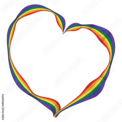 Colorful heart made with waving rainbow flag in cartoon style, Vector illustration