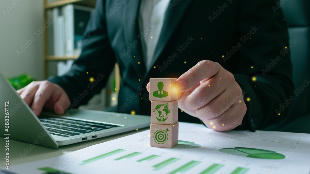 Fototapeta premium Human resources (HR) and environmental concept.Leadership hiring opportunity, looking for leader and partner, Save the world, sustainable environment job, Career occupation, Manpower employment.