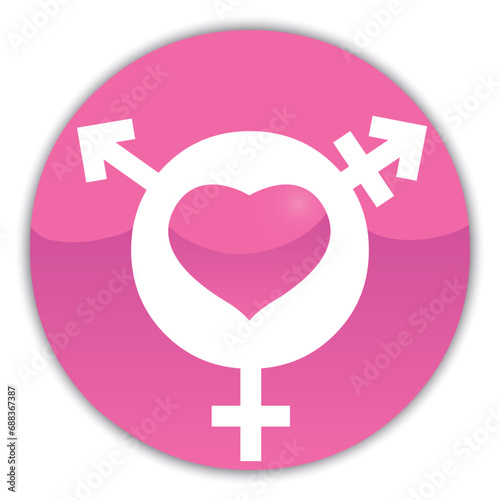Transgender symbol with heart icon on pink button, Vector illustration
