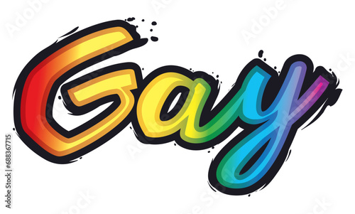 Colorful Gay sign with rainbow colors in brushstroke outline, Vector illustration.
