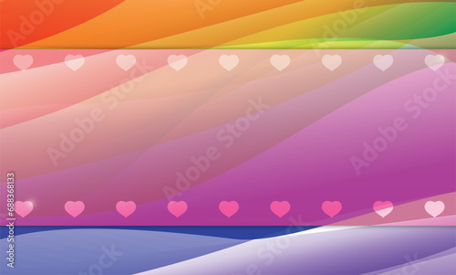 Colorful background with abstract waves and label decorated with hearts, Vector illustration