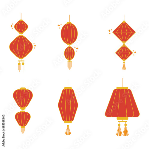 Lantern Chinese New Year On White Background. For Festival Invitation Template. Vector Illustration Set. 
