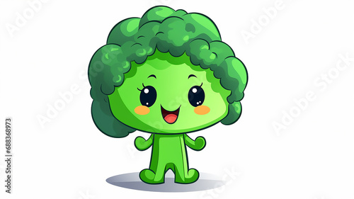 cheerful green broccoli with eyes and smile character illustration for children