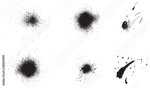 Vector illustration set of simple ink and paint splatters, fine sprays, and splashes