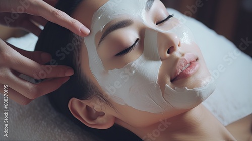 Asian woman doing beauty treatments spa treatments photo