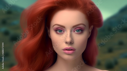 Dreamy Surreal Portrait of a Woman With Long Flowing Red Hair