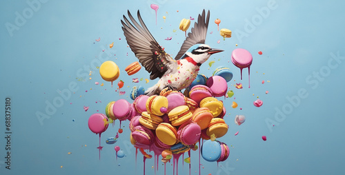 flying macarons pop art bird.hd background wallpaper