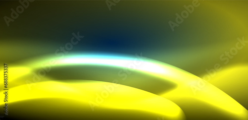 Dynamic waves in ethereal glow of neon lights. Concept merges fluidity of motion with vibrant allure of neon, crafting entrancing backdrop that embodies both vitality and futuristic sophistication