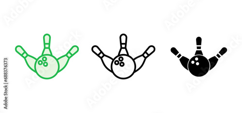 Bowling icon set. bowling ball and pin icon. bowling pins