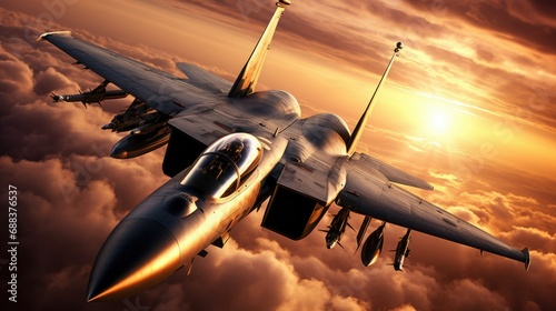 Eagle fighter aircraft at sunset photo