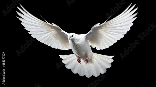 Flying white dove on black background and Clipping © lara