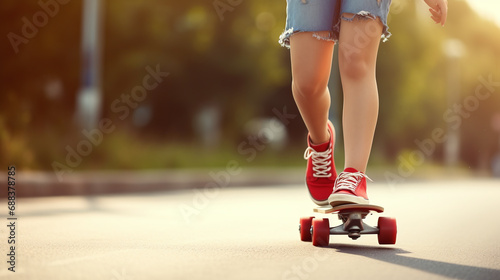 Girl riding skateboard. © Shanorsila